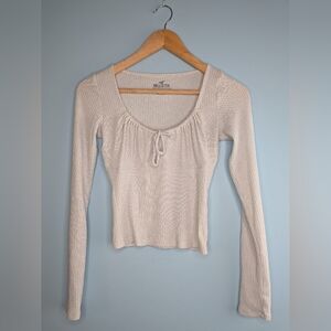 Hollister Ribbed Scoop Neck Top Cream Extra Small XS
